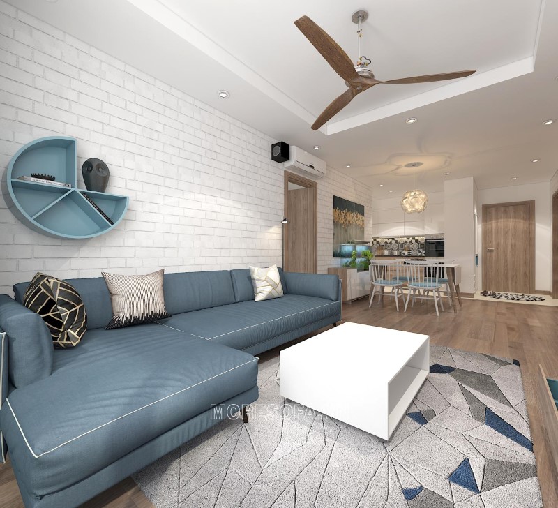 Ghế sofa góc da màu xanh